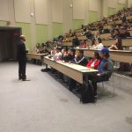 Paul Jones in front of students in a lecture hall