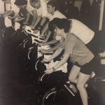Another old photo of students doing indoor cycling workout