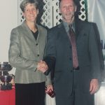 An old photo of a man and a woman at a banquet