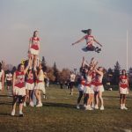 A shot of York cheerleaders performing outside in a field