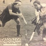 An old newspaper clipping of a field hockey match between York and Queen\'s