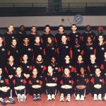 A group photo of york athletes in black and red uniforms