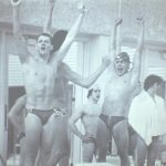 An old photo of swimmers celebrating