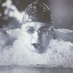 A frontal shot of a swimmer