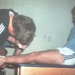 A man getting his leg area checked for tests