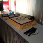 A 50th anniversary cake on a table